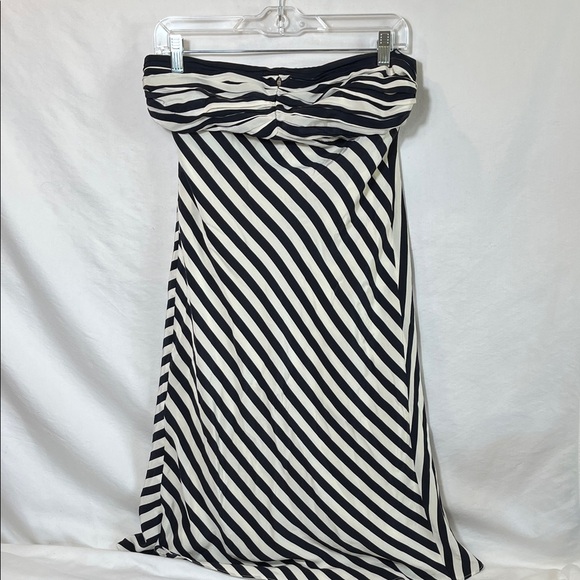 Banana Republic Navy and White Silk Striped Strapless Dress - Picture 1 of 6